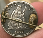 Love Token  hg  Pin 1877 Seated Liberty Quarter Dollar 25c 6 25g  900 Silver