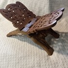 Vtg Hand Carved Sheesham Wood Folding Cookbook Holder Bible Book Display Stand