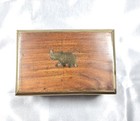 Vintage Wood Box With Brass Inlay - Elephant 