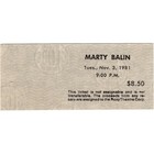 Marty Balin Concert Ticket Stub Hollywood Ca 11 3 81 Jefferson Airplane Miracles