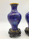 Jingfa Cloisonne Vases 6 Inches Set Of 2 With Wooden Stands In Original Box 
