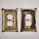  2  Vintage Mcm Brass Outlet Cover Wall Plates - M c  Co  3025 - Ornate Floral
