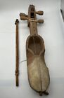 Vintage Nepali Wood Hand Carved Sarangi Folk Music Instrument With Bow Decor