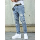 Men s Light Blue Ripped Skinny Stretch Jeans  Distressed Slim Fit Denim Pants