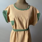 Vintage 1930s Green And Peach Dress Women   s Nos With Flaws Smock Style Belted