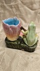Antique Majolica Frog With Mandolin Match Holder Match Striker Tray C 1800 s