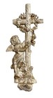 Antique French Cast Iron Grave Cross With Angel And Garland