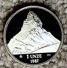1987 Swiss 1 Oz Silver Helvetia   Exquisite Proof Cameo   Gorgeous Matterhorn   