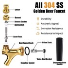 Golden Kegerator Tap Beer Faucet  2pcs All 304 Gold 