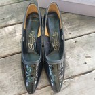 Vintage 1960s Black Patent Leather Pointy Toed Heels In Original Box  Size 9 5