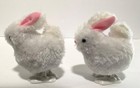 Vintage Wind Up Plush White Hopping Easter Bunny Rabbit Toys Working Set Of 2