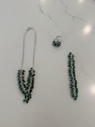 Sterling Silver 925 Green Glass Statement Jewelry Set Necklace Bracelet Ring