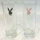 70s Vintage Playboy Bunny Double Shot Glass Black   Pink 4    Set Of 2