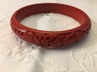 Antique Or Vintage Asian Carved Red Cinnabar Bracelet 