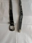 Vintage Studded Black Genuine Leather Belt Metal Links 3-piece Buckle Set Size S