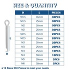 230pcs 12 Sizes Cotter Pins Assortment Kit 304 Stainless Steel Split Pin Fastene