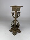 Antique Chinese Asian Brass Diamond Shaped Altar Candlestick Stand Key Fret Old