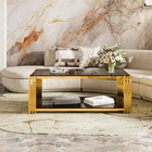 47 5  Modern Black Mirror Glass Rectangle Coffee Table Gold Finish lower Shelf