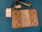 Coach F64233 Corner Zip Wristlet In Signature Canvas With Stripe In Brown