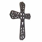 Large Fleur De Lis Wall Cross Ornate Scrolls Rustic Brown Cast Iron 14 1 4 In