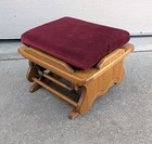Vintage Solid Oak Wood Nursery Glider Ottoman Rocking Footstool Burgundy Cushion