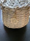 1960s Vintage White Wicker Child   s Purse With Flower Button And Loop Closure