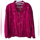 Vintage Abvien Y2k Pink Silk Gold Butterfly Print Bomber Jacket Size Xl