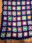 Vintage Granny Square Afghan Blue Rainbow 