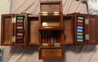 Vintage Wooden Singer Sewing Accordian Storage Box With Thread Spools Included