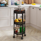 No Assemble 3 Tier Rolling Storage Cart  Folding Utility Cart With 2 Lockable Wh
