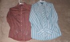 2 Vintage Wrangler Western Green Dk Red Striped Pearl Snap Shirt Shirts Sz Large
