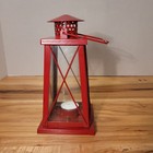 Red Metal   Glass Carriage Lantern Tealight Candle Holder