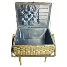 Vtg Dritz Sewing Basket Box Wicker Satin Wooden Removable Legs Floral Petitpoint