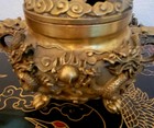 Chinese Dragon Censer Incense Burner Ornate Brass Carving Marked  Stone Top Rare