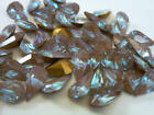 4 Rare Vintage Glass Rhinestones Pear Saphiret Gold Ttc Foiled Pb 10x6mm E6-3
