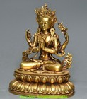 4  Old Tibet Bronze Gilt 4 Arms Chenrezig Tara Kwan-yin Guanyin Buddha Statue