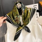100  Silk Scarf Women Vintage Dark Green Flower Kerchief Headscarf Tied 68 68cm