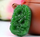 100  Natural Green Chinese Hetian Jade 100  Hand-carved Dragon Pendant
