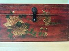 Antique Chinese Hand Painted Age Worn Wood Storage Box Elmwood   Camphor Wood