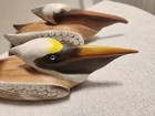 Two Wood Hand Carved Pelican Painted Sculptures 