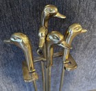 Brass Duck Head Fireplace Tool Set Vintage 1970s Mallard 3 Tools   Stand Mcm
