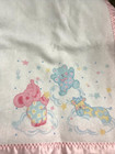 Vintage Riegel White Blanket Pink Satin Trim With Baby Elephant Bear Giraffe