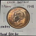 Great Britain 1 Penny 1948  Kgvi  Km 845  Toned Gem Unc   Bu  W  Luster  A4