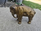 Antique Arcade Cast Iron Elephant Bank Tucked Trunk Gold Patina Circa 1910