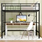 Twin Loft Bed Frame Black Metal Ladder Space Saving Kids Bedroom Frame