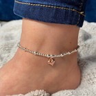 Sterling Silver Beaded Stretch Anklet  Ankle Bracelet With Rose Gold Heart Charm
