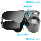 Illuminated 30x - 60x Magnifying Jewelers Loupe Lighted Eye Glass Magnifier 