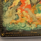 Russian Palekh Hand-painted Black Lacquer Box Fairy Tale Scene  Red Interior