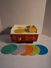 Vintage Fisher Price Red Record Player Toy  Inc 5 Records  Windup tested  Works 