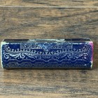 Vintage Fiocchi Italy Leather Lipstick Case Holder Mirror Dark Blueand Gold